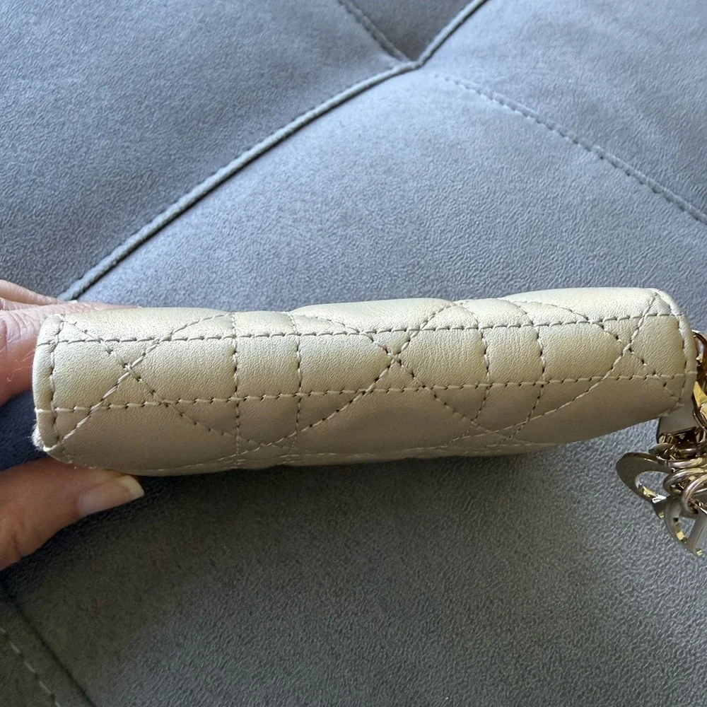 NWT, Small Lady Dior Voyageur Coin Purse in iridescent gold - Picture 3 of 8